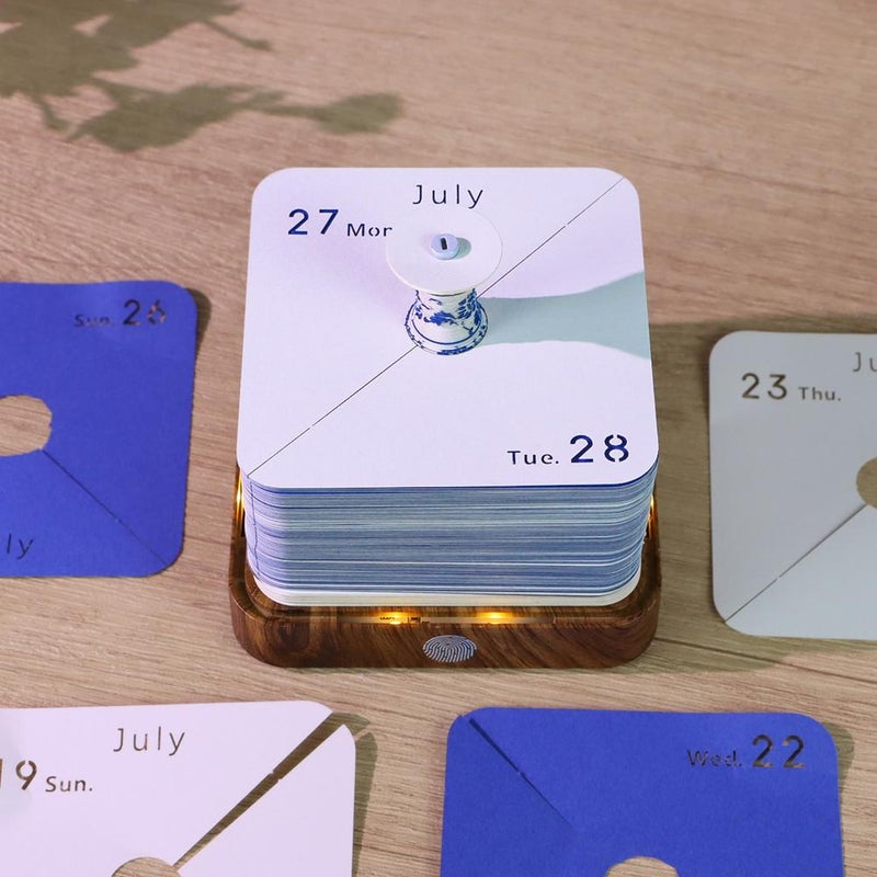 Time Piece Calendar 2026,3D Blue and White Porcelain Memo Pad with LED Light,2026 3D Calendar DIY Paper Carving Art Desktop Decoration Gift for Christmas Birthday - Image 3